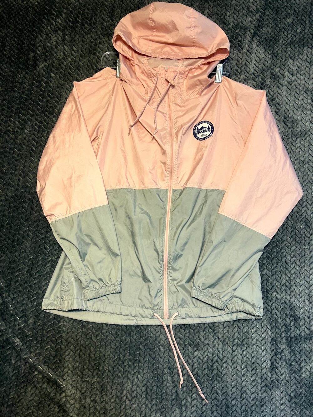 Columbia Montana State University Windbreaker Jacket Womens Large Pink Gray Logo